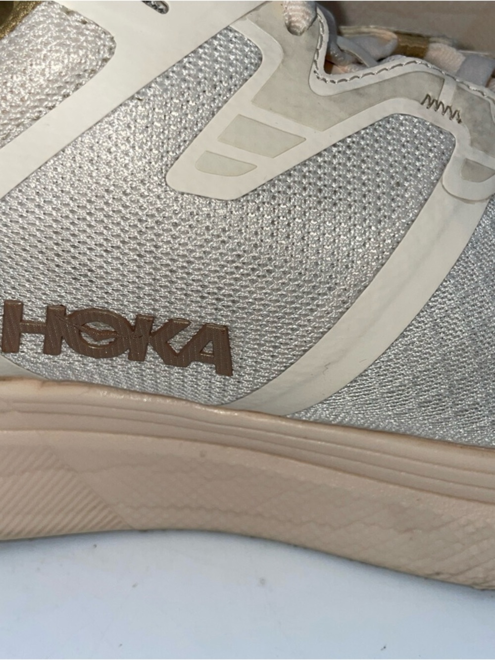 Hoka Men's Light Beige/Pale Pink Cushioned Running Shoes - Picture 5 of 11
